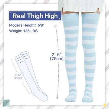 Kayhoma Extra Long Cotton Stripe Thigh High Socks Over the Knee – 2 Pairs