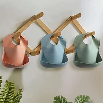 Eascrozn Silicone Baby Bibs for Babies & Toddlers Set of 3, BPA Free Unisex Soft Adjustable Fit Waterproof Feeding Bibs