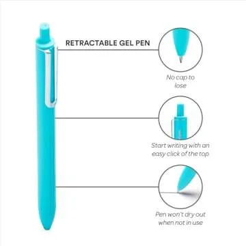 Poppin Retractable Gel Pens - Fine Point Pens for Journaling, 0.7mm Tip, Smooth Writing Gel Ink Pens with Metal Clip, Stylish Retractable Pens, 6 Pack of Pens (Aqua with Blue Ink)