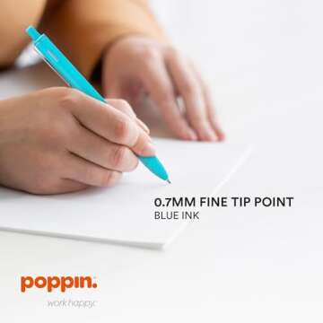 Poppin Retractable Gel Pens - Fine Point Pens for Journaling, 0.7mm Tip, Smooth Writing Gel Ink Pens with Metal Clip, Stylish Retractable Pens, 6 Pack of Pens (Aqua with Blue Ink)