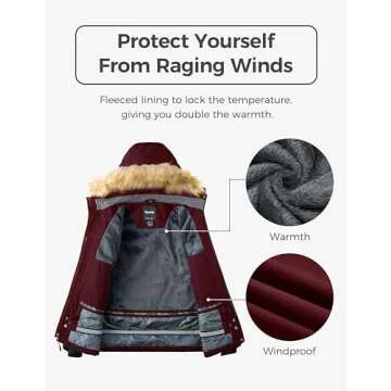 wantdo Women's Fleece Ski Jacket Winter Snow Coat Short Parka Wine Red S