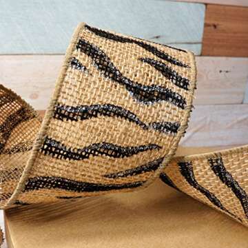 Burlap Zebra Wired Ribbon for Crafts & Gift Wrapping