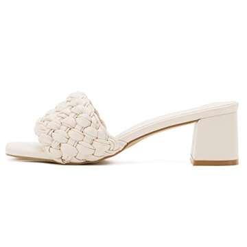 Greatonu Women's Nude Block Heeled Sandals Summer Square Open Toe Mule Heels Braided Sandals for Women Size 8