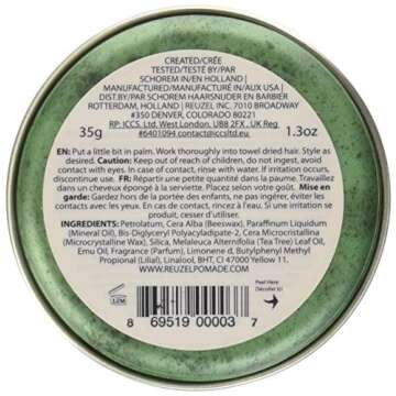 REUZEL Grease Hold Hair Styling Pomade Piglet Wax/Gel, Medium, Green, 1.3 oz, 35g