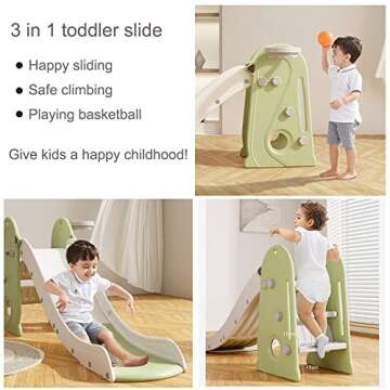 Kid Slide for Toddlers with Basketball Hoop, Indoor & Outdoor Fun