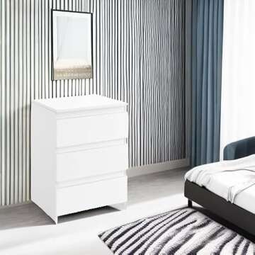 Yaheetech Nightstand with 3 Drawers, Wooden Bedside Table with Storage, Small Bedside Storage Cabinet Unit with Sturdy Base for Bedroom/Small Space, White