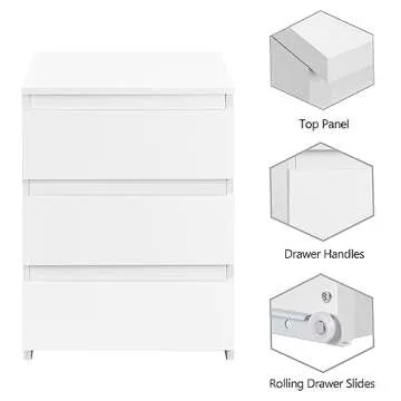 Yaheetech 3 Drawer Nightstand for Small Spaces in White
