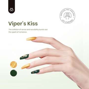 Beetles Gel Nail Polish- 6 Colors Viper's Kiss Collection Dark Green White Black Gel Polish Nail Des...