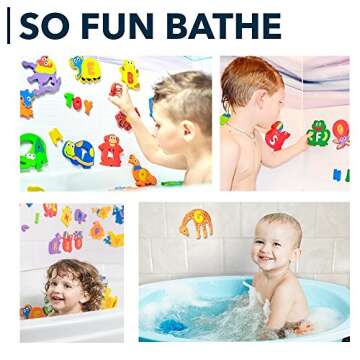 Foam Bath Toys Letters - Set of 52 Pcs - Non-Toxic Bathtub ABC Alphabet for Kids Toddlers - Original Premium Educational Floating Animals Puzzles for Baby Boys Girls