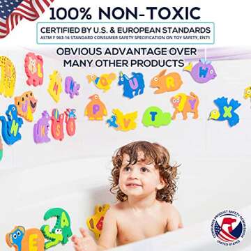 Foam Bath Toys Letters - Set of 52 Pcs - Non-Toxic Bathtub ABC Alphabet for Kids Toddlers - Original Premium Educational Floating Animals Puzzles for Baby Boys Girls