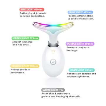 Fastaid Red-Light-Therapy-for-Face and Neck, Red Light Therapy Wand, 7 Color Led Face Neck Massager for Skin Care, White