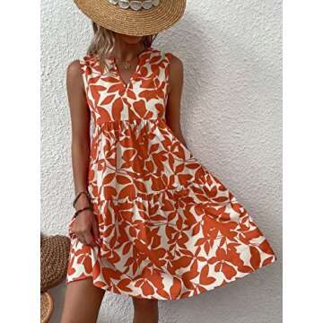 Summer Boho Print Sleeveless Ruffle Hem Dress for Women