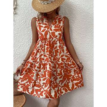 Summer Boho Print Sleeveless Ruffle Hem Dress for Women