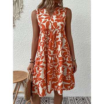 Summer Boho Print Sleeveless Ruffle Hem Dress for Women