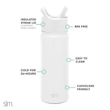 Simple Modern Water Bottle with Straw Lid Vacuum Insulated Stainless Steel Metal Thermos Bottles | Reusable Leak Proof BPA-Free Flask for School | Summit Collection | 18oz, Winter White