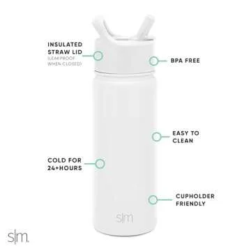 Simple Modern Water Bottle with Straw Lid Vacuum Insulated Stainless Steel Metal Thermos Bottles | R...