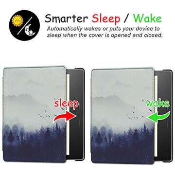 GOVTVA Stand Case for All-New Kindle Oasis (10th Generation, 2019 Release and 9th Generation, 2017 Release) with Hand Strap/Auto Sleep & Wake/Magnetic Closure (Misty Forest)