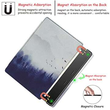 GOVTVA Stand Case for All-New Kindle Oasis (10th Generation, 2019 Release and 9th Generation, 2017 Release) with Hand Strap/Auto Sleep & Wake/Magnetic Closure (Misty Forest)