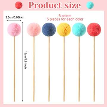 Sintuff 30 Pcs Colorful Pompom Cake Toppers Mini Pompom Cupcake Toppers Cake Picks Party Decorations...