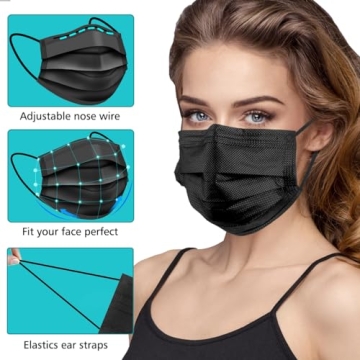 Black Disposable Face Masks - 100 PCS 3 Ply Protection