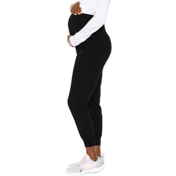 Med Couture Maternity Jogger Pants Scrub Bottoms with 4 Pockets, Knit Waist Panel, Ultra Soft and 360° Stretch - MC8729, M, Black