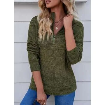 EVALESS Womens Sweaters Fall Fashion 2024 Long Sleeve Waffle Knit Tops for Women Quarter Zip Pullover Chunky Sweaters Cute Crewneck Oversized Sweater Business Casul Outfits Work Clothes, Green Large