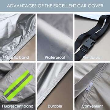Sedan Car Cover Waterproof All Weather for Auto 210T Lightweight Breathable Outdoor Car Covers UV Protection/Windproof/Dustproof/Scratch Resistant Universal Car Cover Fit Sedan (Up to 193”L)