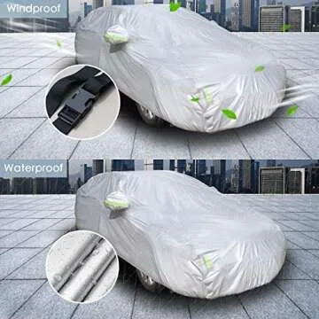 Sedan Car Cover Waterproof All Weather for Auto 210T Lightweight Breathable Outdoor Car Covers UV Protection/Windproof/Dustproof/Scratch Resistant Universal Car Cover Fit Sedan (Up to 193”L)