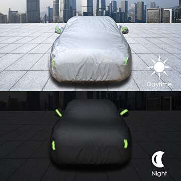 Sedan Car Cover Waterproof All Weather for Auto 210T Lightweight Breathable Outdoor Car Covers UV Protection/Windproof/Dustproof/Scratch Resistant Universal Car Cover Fit Sedan (Up to 193”L)