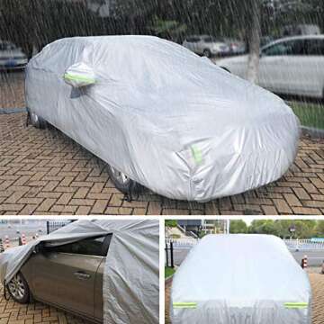 Sedan Car Cover Waterproof All Weather for Auto 210T Lightweight Breathable Outdoor Car Covers UV Protection/Windproof/Dustproof/Scratch Resistant Universal Car Cover Fit Sedan (Up to 193”L)