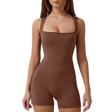 Stylish QINSEN Square Neck Women’s Jumpsuit in Cinnamon