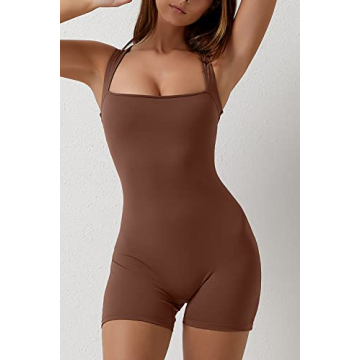 Stylish QINSEN Square Neck Women’s Jumpsuit in Cinnamon