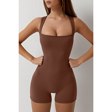 Stylish QINSEN Square Neck Women’s Jumpsuit in Cinnamon