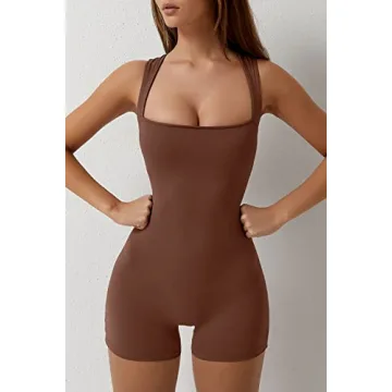 Stylish QINSEN Square Neck Women’s Jumpsuit in Cinnamon