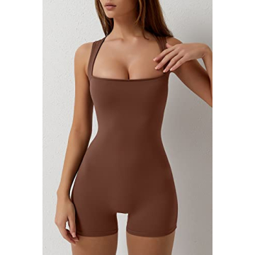 Stylish QINSEN Square Neck Women’s Jumpsuit in Cinnamon