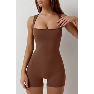 Stylish QINSEN Square Neck Women’s Jumpsuit in Cinnamon