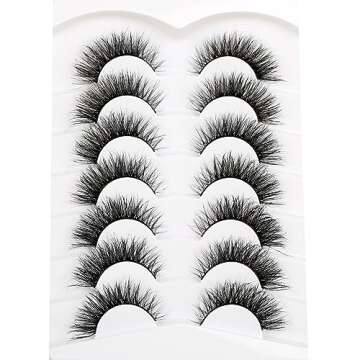 Pooplunch Cat Eye Look Fluffy Volume Wispy Lashes False Eyelashes Natural 8D Winged Short Soft Fake Eyelashes 7 Pairs Faux Mink Lashes Pack