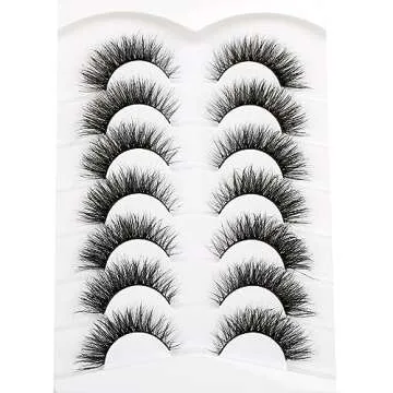 Pooplunch Cat Eye Look Fluffy Volume Wispy Lashes False Eyelashes Natural 8D Winged Short Soft Fake Eyelashes 7 Pairs Faux Mink Lashes Pack