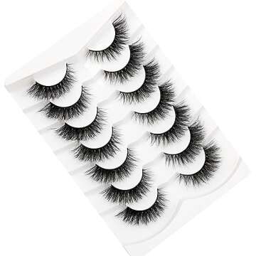 Pooplunch Cat Eye Look Fluffy Volume Wispy Lashes False Eyelashes Natural 8D Winged Short Soft Fake Eyelashes 7 Pairs Faux Mink Lashes Pack