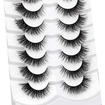Pooplunch Cat Eye Look Fluffy Volume Wispy Lashes False Eyelashes Natural 8D Winged Short Soft Fake Eyelashes 7 Pairs Faux Mink Lashes Pack