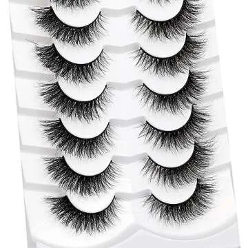 Pooplunch Cat Eye Look Fluffy Volume Wispy Lashes False Eyelashes Natural 8D Winged Short Soft Fake Eyelashes 7 Pairs Faux Mink Lashes Pack