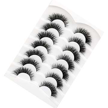 Pooplunch Cat Eye Look Fluffy Volume Wispy Lashes False Eyelashes Natural 8D Winged Short Soft Fake Eyelashes 7 Pairs Faux Mink Lashes Pack