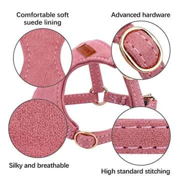 CHEDE No Pull Puppy Harness and Multifunction Dog Leash Set- 8 Colors Soft Adjustable No Choke Escape Proof Cute,Lightweight Pet Vest Harness for Small and Medium Dog (XS, Antique Pink)