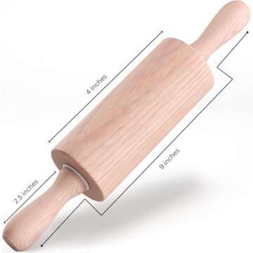 HelferX 9 inch Small Wooden Rolling Pin for Baking
