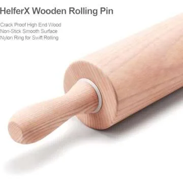 HelferX 9 Inch Wooden Rolling Pin - Baking Essential!