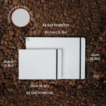 Etchr A4 Landscape Sketchbook - Cold Press Mixed Media 100% Cotton Sketchbook - Hardcover Drawing Book - Hardcover Sketchbook 8.3”x11.7 with 52 Pages - Sketch Pad with Customizable Cover