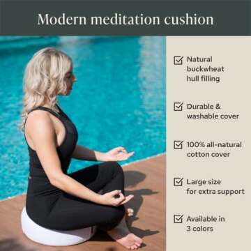 Mindful & Modern Large Meditation Cushion for Zafu Yoga - Meditation Pillow for Sitting on the Floor - Buckwheat Hull Filled Yoga Cushion with Removable, Washable 100% Cotton Cover and Carry Handle