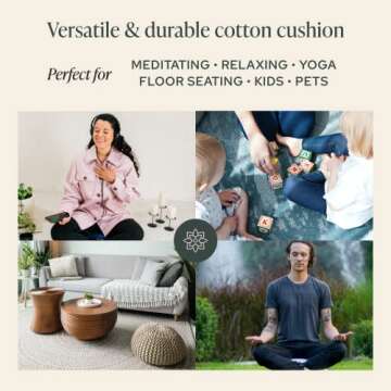 Mindful & Modern Large Meditation Cushion for Zafu Yoga - Meditation Pillow for Sitting on the Floor - Buckwheat Hull Filled Yoga Cushion with Removable, Washable 100% Cotton Cover and Carry Handle