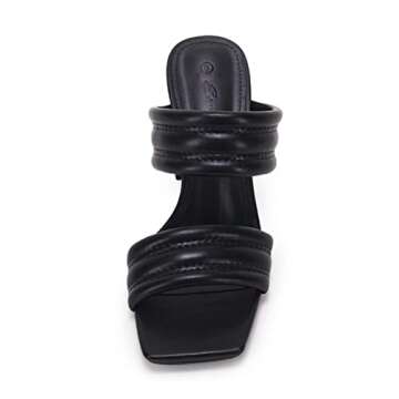 Ermonn Womens Chunky Block Heeled Sandals Two Strap High Heels Black Square Open Toe Slip On Backless Slide Summer Mules 7