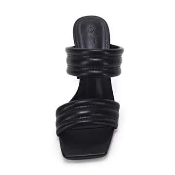 Ermonn Womens Chunky Block Heeled Sandals Two Strap High Heels Black Square Open Toe Slip On Backless Slide Summer Mules 7